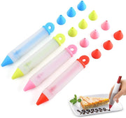 KASTWAVE Silicone Food Writing Pen Cake Decorating Tool, Practical Squeezing Cream Pen Chocolate Cake Decoration Tool with 4 Heads Cookie Icing Piping Pastry Nozzles for Bakery Kitchen 4Pcs