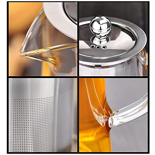 Shinzy 950ml Borosilicate Glass Teapot Kettle, Stovetop & Microwave Safe Glass Teapot With Removable Stainless Steel Infuser, Premium Quality Teapot/Coffee Pot with 4 Nos 100ml Transparent Cup