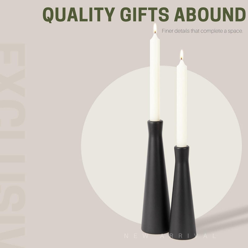 Candle Holders Set of 2, Azonee Ceramic Black Pillar Candle Holders, Modern Decorative Candlestick Holders for Home, Wedding & Party Decor