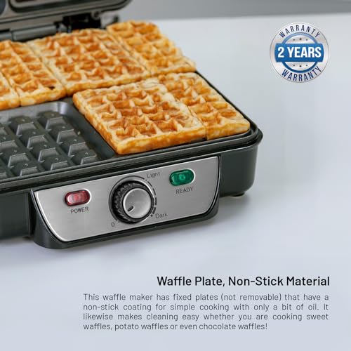 Geepas GWM5417 Electric Waffle Maker 1100W- 4 Slice Non-Stick Electric Belgian Waffle Maker with Adjustable Temperature Control