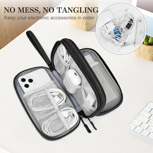 FYY Travel Cable Organizer Bag Electronic Accessories Portable Waterproof Carrying Bag Double Layers All-in-One Storage Bag for Cord, Charger, Phone and Earphone - Black