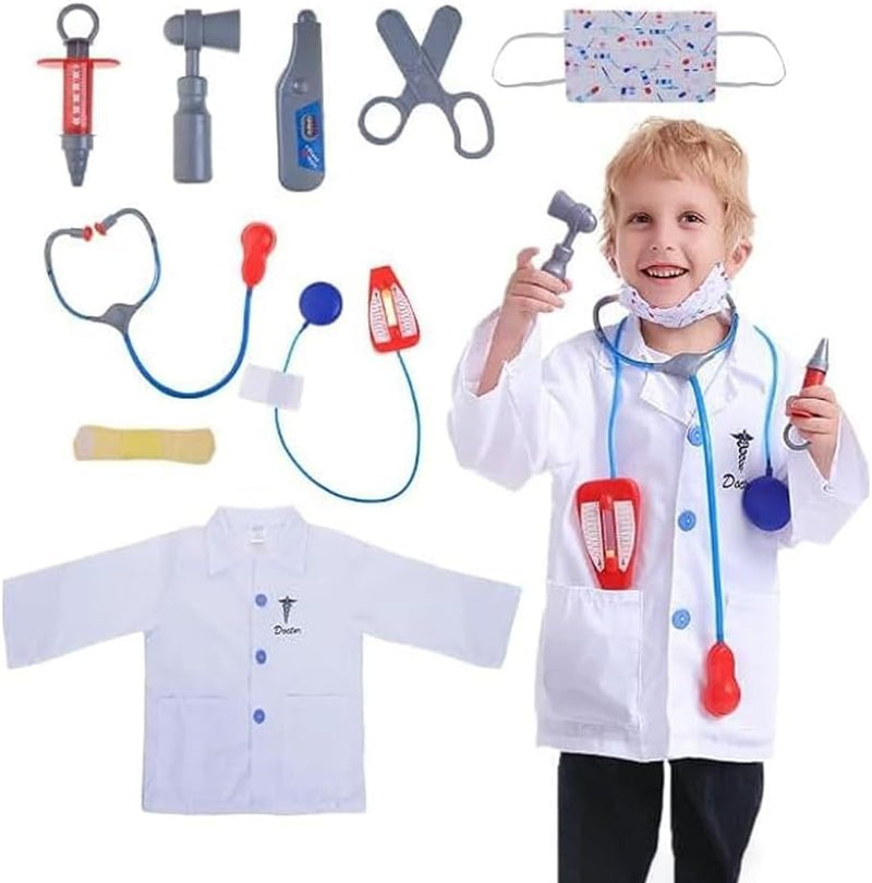 Amerteer Kids Cosplay Costume Role Play Set,Doctor Pretend Play Set Realistic Medical Kit for Kids with Lab Coat, Stethoscope, and Accessories for Ages 3-8 Years