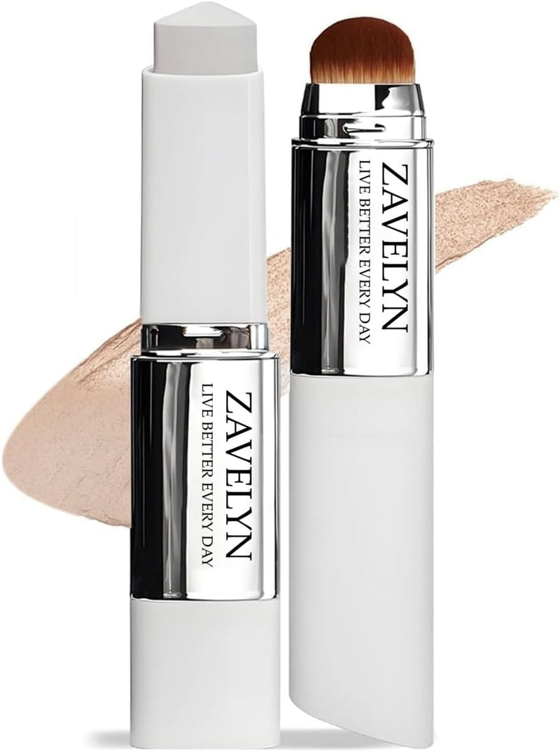 ZAVELYN Korean Color Changing Foundation Stick with Built-in Brush, V White Medium to Full Coverage Makeup, Dewy Finish, Paraben-Free BB CC Cream Hybrid, Natural 202