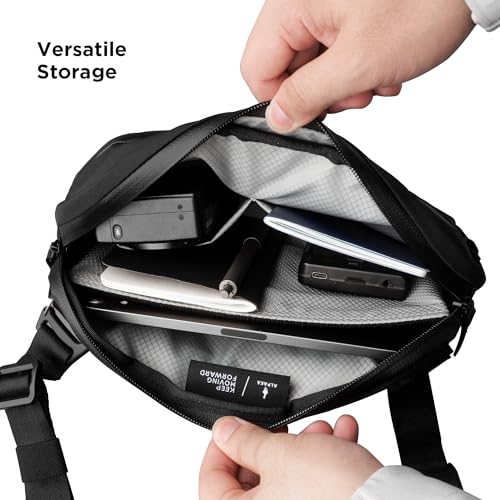 ALPAKA Flight Sling - Portable, Lightweight, Packable, Ajustable & Detachable Shoulder Strap Cross-body Sling Bag For Men Travel - Fits iPad Mini - Weatherproof Fabrics 2L Capacity Black