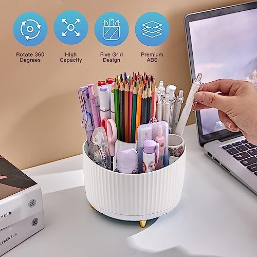 Beynant Pen Holder for Desk, Pencil Holder,5 Slots 360� Degree Rotating Desk Organizers and Accessories, Cute Pen Cup Pot for Office, School, Home, Art Supply