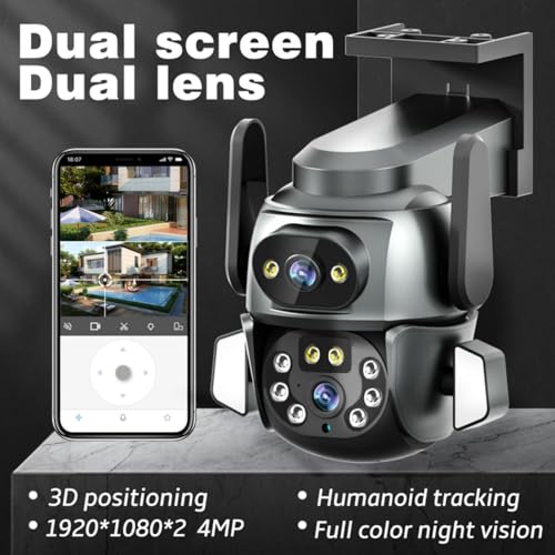 Doeek 4K Security Camera Outdoor Dual Lens, 350° Pan/Tilt View, Smart Motion Tracking, Full Color Night Vision, 2-Way Audio, IP66 Weatherproof, Secure SD/Cloud Storage, Versatile for Home Safety