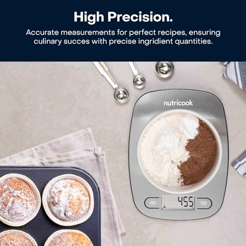 Nutricook Digital Kitchen Scale Eko, 5Kg Capacity, Stainless Steel Food Scale For Baking And Cooking - 4 Weighing Sensors, Tare/Zero, Auto-Off & Auto Calibrate Function,2 Years Warranty