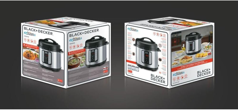 Black & Decker 1000W 6L Electric Pressure Cooker 7in1, With 12 Smart Programs 9 Safety Features Dishwasher Safe with Accessories, For Quick and Easy Meals PCP1000-B5 2 Years Warranty