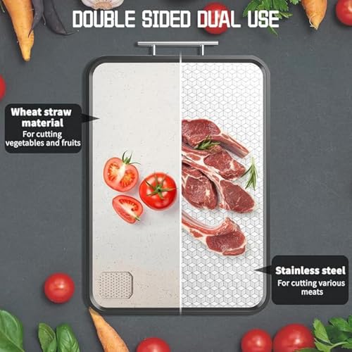 Yelajoy Premium Double-Sided Cutting Board - Large Stainless Steel Kitchen Board with Juice Groove, Non-Slip Edges & Scratch-Resistant Mesh (Dishwasher Safe)