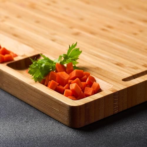 THE WHITE SHOP Large Bamboo Wood Cutting Board for Kitchen, Cheese Charcuterie Board with 3 Built-in Compartments and Juice Grooves (Size : 413-314-15mm)