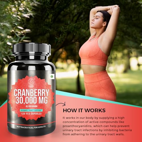 Noble Nature Cranberry Concentrate Extract + Vitamin C | 30,000mg | 120 Capsules | Triple Strength Ultimate Potency Formula | Urinary Tract Health Cranberry Pills Supplement