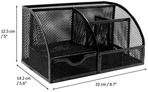 Valuxe Mesh Desk Organizer Pencil Holder with Drawer - All in One Pen Holder for Desk, Multi-Functional Caddy Pen Holder Stationery Desk Accessories Organizer for Office, Home, School, Classroom