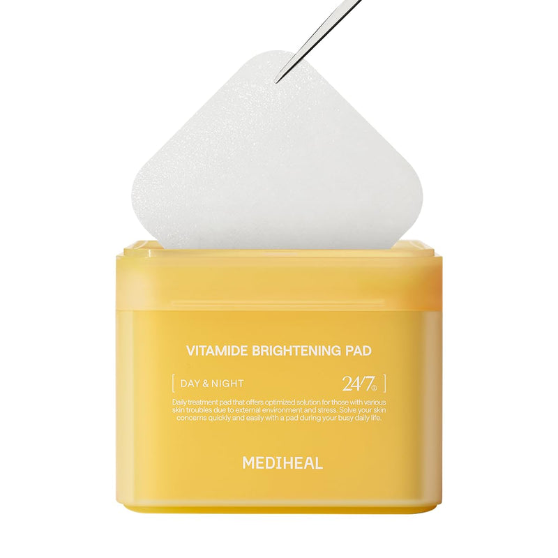 Mediheal Korean Vitamide Brightening Pad 100 Pads | Day & Night Treatment for Clear, Radiant Skin | Hypoallergenic with Niacinamide & Sea Buckthorn | Boosts Skin Tone & Glow