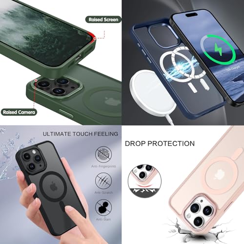 2NSPDRGNI Magnetic Case Compatible with iPhone 16 Pro Max,Translucent Matte Back Non-slip Phone Cover Protective Shockproof,Pink
