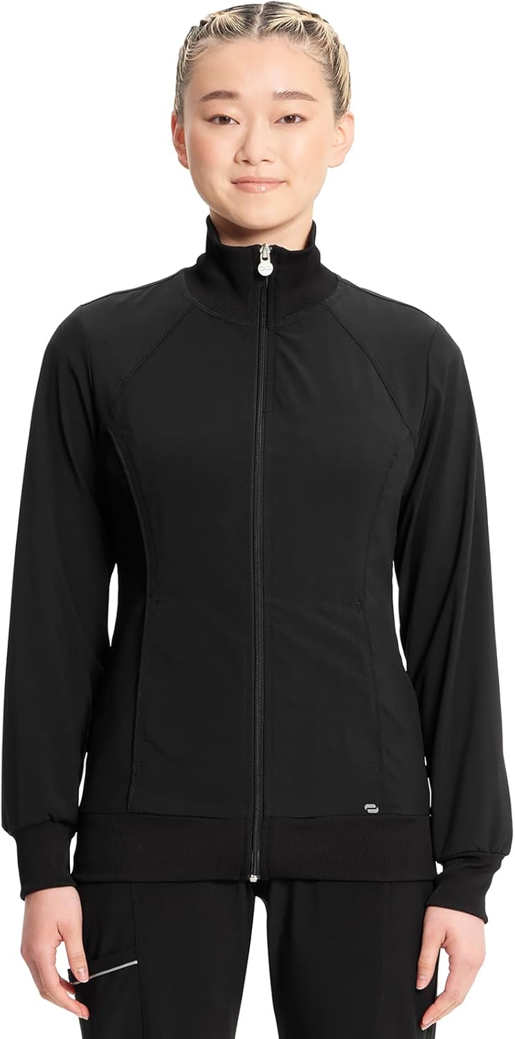 Zip Front Scrub Jackets for Women, 4-Way Stretch Fabric, 2391A - Black