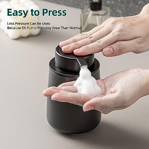 AZMOYAC Ceramic Bathroom Accessory Set 2 Pcs, Toothbrush Holder Set, Foaming Hand Soap Dispenser, Modern Home Aesthetic Bathroom Decor, Bathroom Organizer for Modern Bathrooms, Matte Black