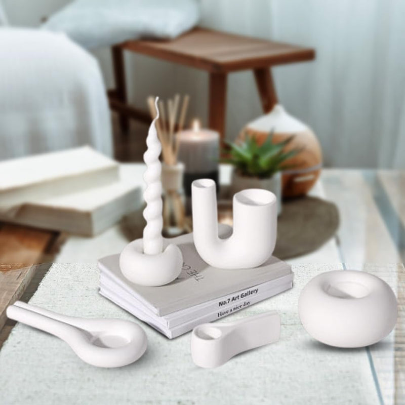 AMERTEER Spiral Candle Holders Set of 7 | Elegant Ceramic Taper Candle Stick Holders for Tall Spiral Candles & LED Candles | Modern Metal Look Table Centerpieces for Wedding, Dining, Party Décor