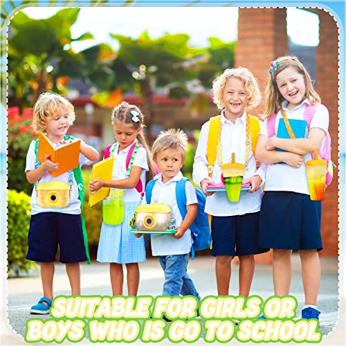 Honeydak 3 Pieces Cute Water Bottles with Straws Creative Kawaii Camera Shaped Ice Cream Bar Watermelon Adjustable Strap Plastic Water Bottle for Travel School Sport Kids (Fresh Style, Yellow)