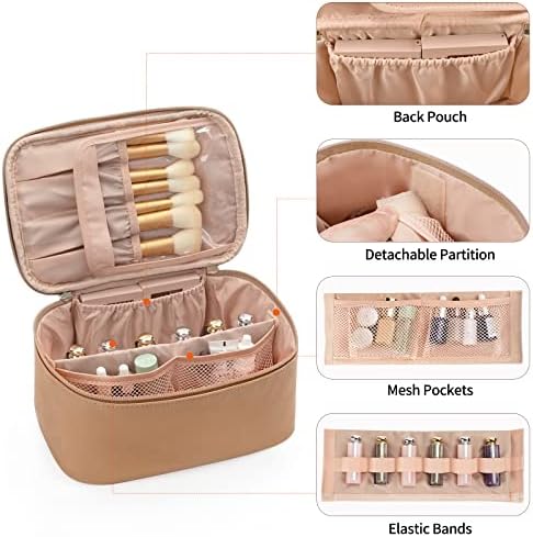 OCHEAL Makeup Bag, Portable Cosmetic Bag, Large Capacity Travel Makeup Case Organizer, Black Makeup Bags For Women Toiletry Bag for Girls Traveling With Handle and Divider