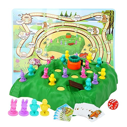 Cryfokt Tortoise Hare Trap Competitive Board Game, Family Game for Ages 3-10, 16 Bunnies, 48 Cards, 1 Map, 1 Dice, 1 Punishment Board