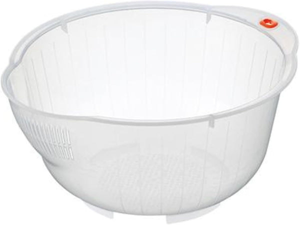 Japanese Rice Washing Bowl with Side and Bottom Drainers, Clear - 1