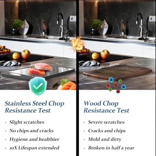 2PCS Titanium Cutting Board, S316 Stainless Steel Chopping Board, Double-Sided Food Grade Cutting Board, Dishwasher Safe Ideal for Handling Meat and Vegetables Separately