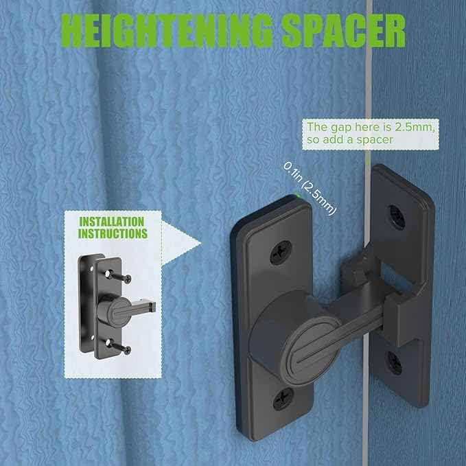 Tazweeq Hardware Door Latch, 90 Degree Heavy Duty Door Latch, Flip Safety Door Latch, Barn Sliding Door Latch for Garden, Bathroom, Outdoor, Garage, Window (Grey)