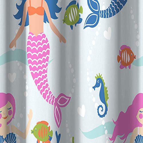 dream FACTORY Kids Fabric Shower Curtain for Bathroom, 72 in x 72 in (W x L), Light Blue Mermaid Dreams