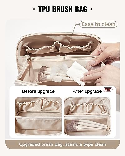 EACHY Travel Makeup Bag,Large Capacity Cosmetic Bags for Women,Waterproof Portable Pouch Open Flat Toiletry Bag Make up Organizer with Divider and Handle