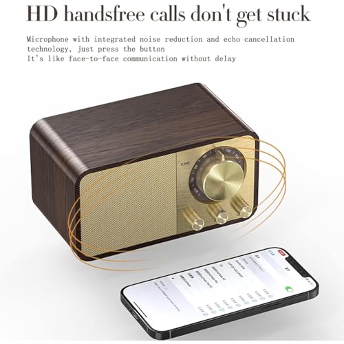 Saraele Wooden Wireless BT5.0 Wooden Classic Home Radio Speaker Vintage Bluetooth Speaker Walnut Classic Home FM Radio Subwoofer TF Card AUX Small Audio USB Port JY-66