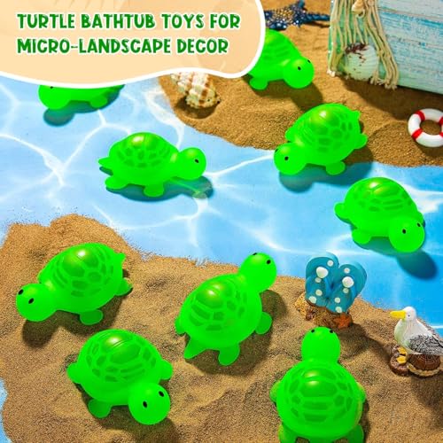30 Pcs Turtle Rubber Bath Toys, Glow in The Dark for Beach Pool Shower Play, Baby Shower Swimming Bathtub Toys, Squeezable Squeaky Toys for Decoration, Green Turtle