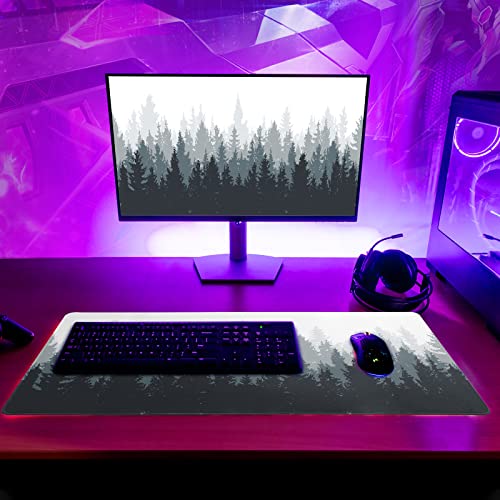 Brecoy Desk Mat,Large Mouse Pad 31.5x11.8 Inch XL Extended Gaming Mouse Pad Mat with Non-Slip Base Stitched Edges Mousepad for Computer,Office,Keyboard and Laptop - Fog Misty Forest
