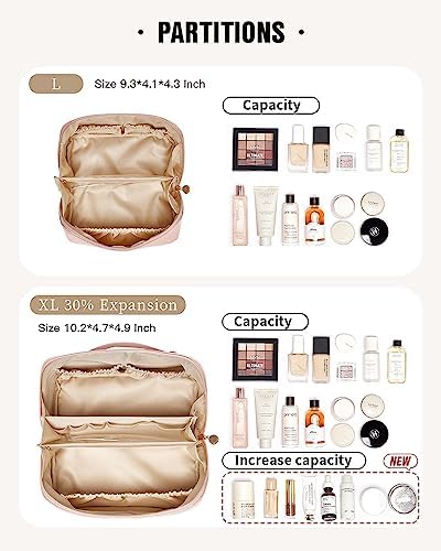 EACHY Travel Makeup Bag,Large Capacity Cosmetic Bags for Women,Waterproof Portable Pouch Open Flat Toiletry Bag Make up Organizer with Divider and Handle