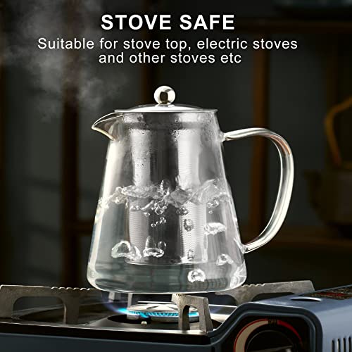 PARACITY Glass Teapot Stovetop 18.6 OZ with, Borosilicate Clear Tea Kettle with Removable 18/8 Stainless Steel Infuser, Teapot Blooming and Loose Leaf Tea Maker Tea Brewer for Camping, Travel