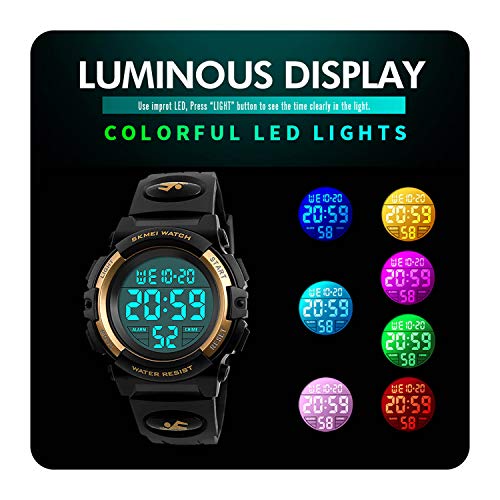 cofuo Kids Digital Sports Watch for Boys Girls, Boy Waterproof Casual Electronic Analog Quartz 7 Colorful Led Watches with Alarm Stopwatch Silicone Band Luminous Wristatches