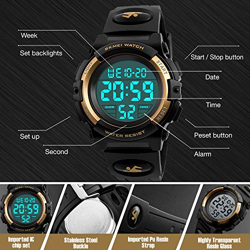cofuo Kids Digital Sports Watch for Boys Girls, Boy Waterproof Casual Electronic Analog Quartz 7 Colorful Led Watches with Alarm Stopwatch Silicone Band Luminous Wristatches