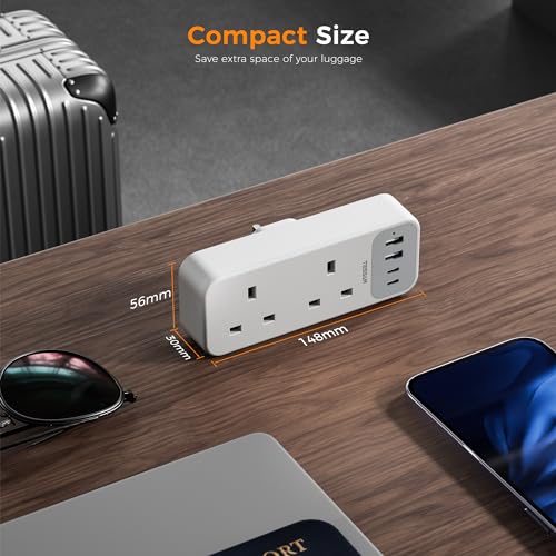 TESSAN Double Plug Adaptor with 4 USB(2 USB C), 2 Way Multi Plug Extension Adapter, UK 13A Fuse Multiplug Sockets Power Extender for Home, Kitchen, Office, School Supplies