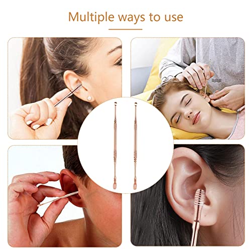 Voccos 2Pcs Ear Wax Removal, Earwax Remover, Ear Wax Removal Tool Professional Ear Cleaner Stainless Steel 360° Spiral Ear Cleaning Tool Ear Pick Spoon Ear Wax Removal Kit for Kids Adults (Rose Gold)