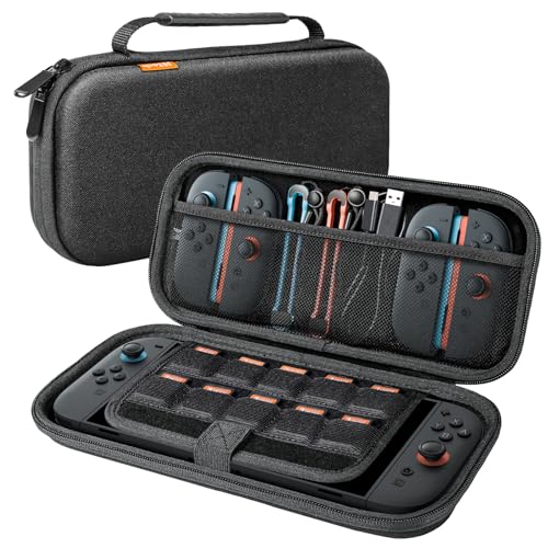 JETech Carrying Case for Nintendo Switch 2 (2025) 7.9 Inch, Hard Shell Portable Travel Bag with 10 Game Card Slots and Accessories Pouch, Lightweight Anti-Scratch Protection (Black)
