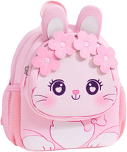 Cute Kids Backpack Toddler Backpack Bag Schoolbag Animal 3D Cartoon Animal for Baby Girl Boy 2-8 Years Small Kids Daypack (Pink Flowers Bunny)