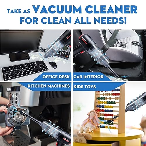 NOSKIN (Upgraded) Compressed Air Duster & Mini Vacuum Keyboard Cleaner 3-in-1, New Generation Canned Air Spray, Portable Electric Air Can, Cordless Blower Computer Cleaning Kit