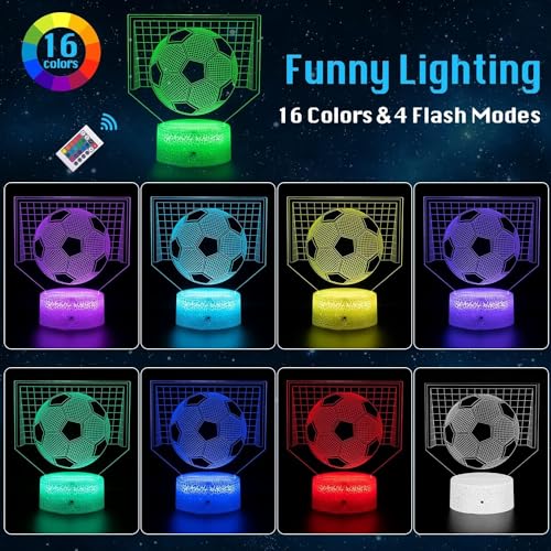 X spring 3D Football Night Light, Football 3D Illusion Lamp for Kids, 3D Night Light with 16 Colors Change Remote Control, Smart Touch Table Lamps Soccer Toys, Best Birthday Gift for Boy Girl Kids