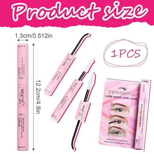 Fenshine Lash Bond and Seal, Cluster Eyelash Glue, Individual Cluster DIY Eyelash Extensions, Super Strong Hold Cluster Lash Adhesive, Waterproof, Latex Free, Mascara Wand Glue