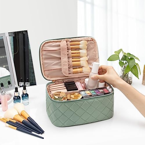 OCHEAL Makeup Bag, Portable Cosmetic Bag, Large Capacity Travel Makeup Case Organizer, Black Makeup Bags For Women Toiletry Bag for Girls Traveling With Handle and Divider