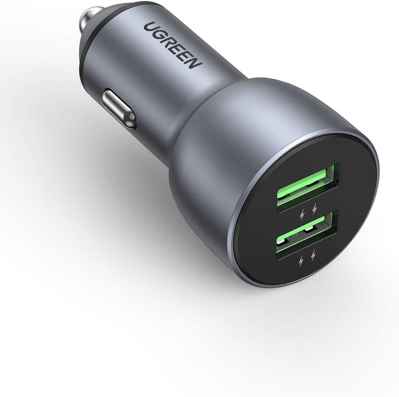 Fast Car Charger 36W Dual USB QC 3.0 Quick Charging Aluminum Car Adapter Compatible with iPhone 16/16 Pro/16 Pro Max/15 Pro Max/14/13 Pro Max/SE/11,Galaxy S23/S22/S21,Oneplus 10/9, Xiaomi, etc
