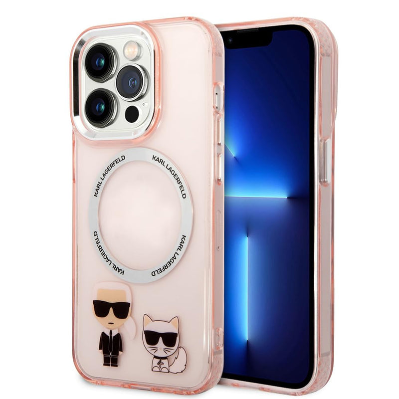 CG MOBILE Karl Lagerfeld Compatible with Magsafe PC/TPU Case With Ring Wireless Chargeable/Protective Cover/Non-Yellowing/Shock-Absorption/Anti-Scratch Compatible With iPhone (Pink)