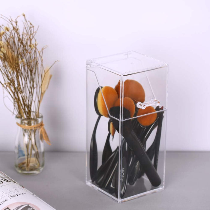 Clear Acrylic Dustproof Makeup Brush Organizer Cosmetic Brushes Eyebrow Pencil Storage Holder with Lid