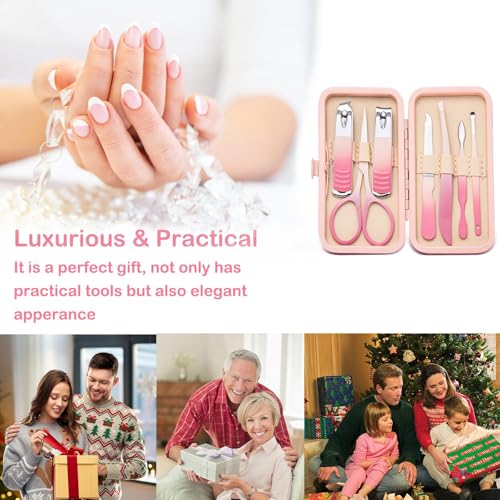 Azonee Manicure Set, 7 Pcs Stainless Steel Manicure Kit, Professional Nail Clipper Kit Pedicure Care Tools, Portable Travel Grooming Kit for Men and Women with Leather Case
