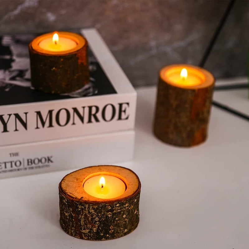 SYOSI Wooden Tea Light Candle Holders, Rustic Wood Votive Candle Holder Set for Wedding Centerpieces for Table, Diwali Halloween Christmas Party Valentine's Day Home Decoration 10 PCS (2.16Wx0.98H)