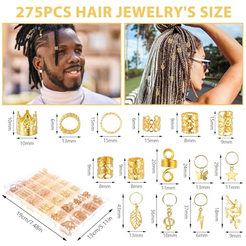 JINXXTTA 275Pcs Ramadan Hair Accessories for Womens, Gold Hair Charms, Metal Hair Clips & Rings, Braid Clips for Women, Girls, Boys & Men??old